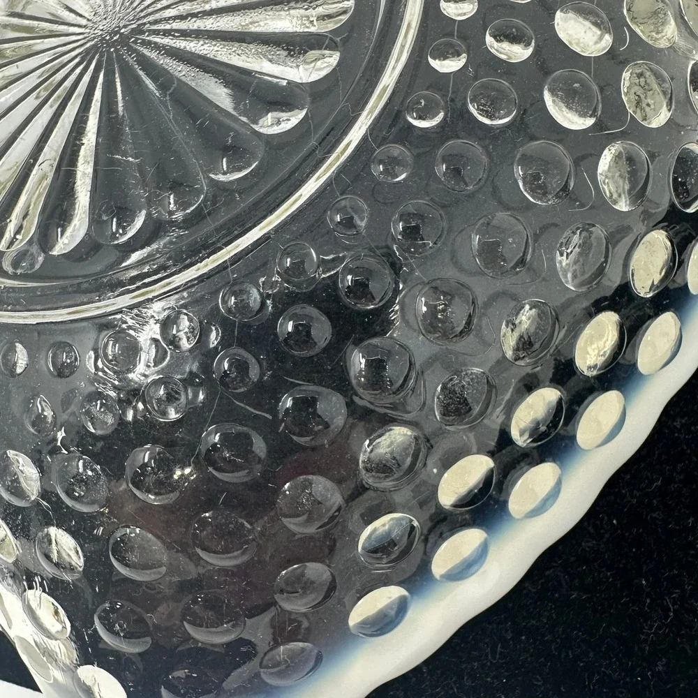 Fenton Nappy Dish White Hobnail Opalescent Heart Glass Vintage